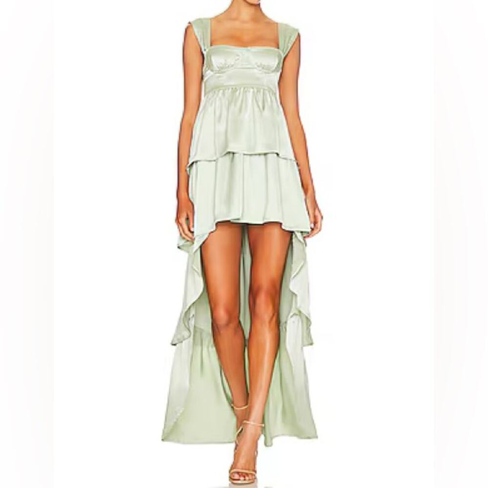 WeWoreWhat Corset High Low Maxi in Fog Green Satin Charmeuse Women’s Sz 4